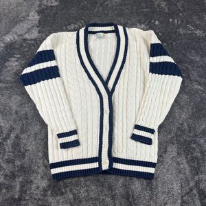 Vtg Izod Club Cable Knit Cricket Tennis Cardigan Sweater Women's M Navy Blue
